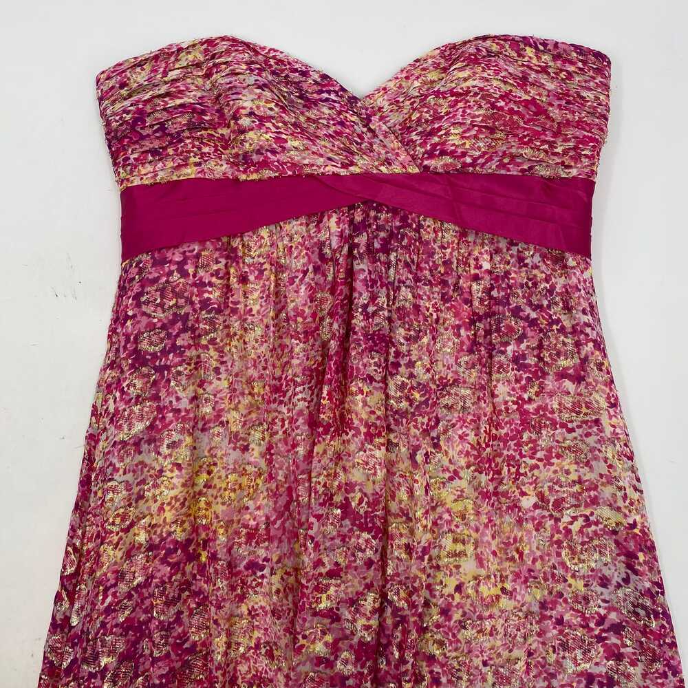 BCBGMaxAzria Pink Yellow Metallic Watercolor Maxi Dress | Size 10 - Picture 11 of 11